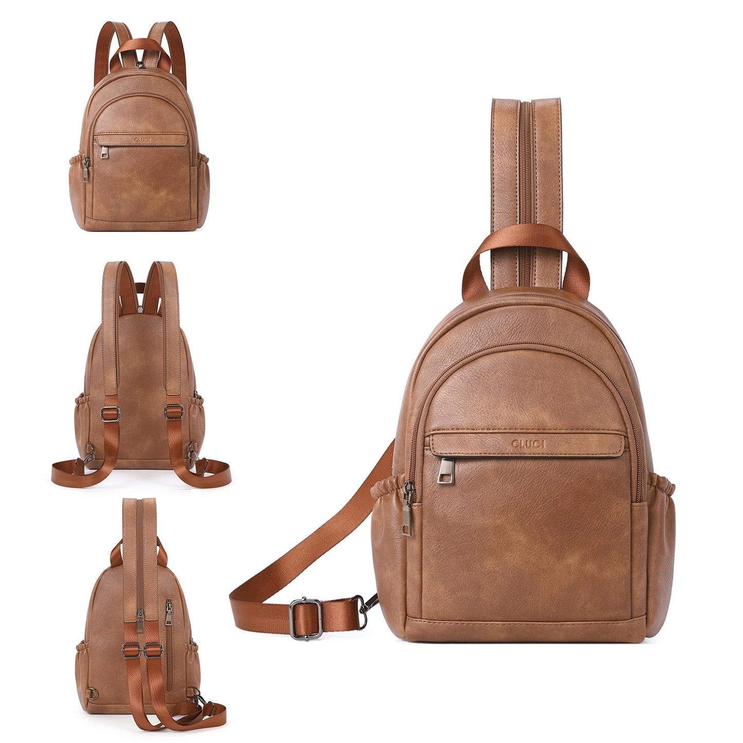 CLUCI Sling Bag for Women Leather Women's Backpack Small Convertible Backpack Purse for Women Travel Hiking Cycling