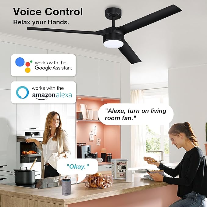 cumilo 60 Inch Smart Ceiling Fans with Lights and Remote,Quiet DC Motor,3 color for Outdoor Indoor Modern Farmhouse Ceiling Fan works with Alexa WIFI APP,Modern White Ceiling Fan for Bedroom Patio