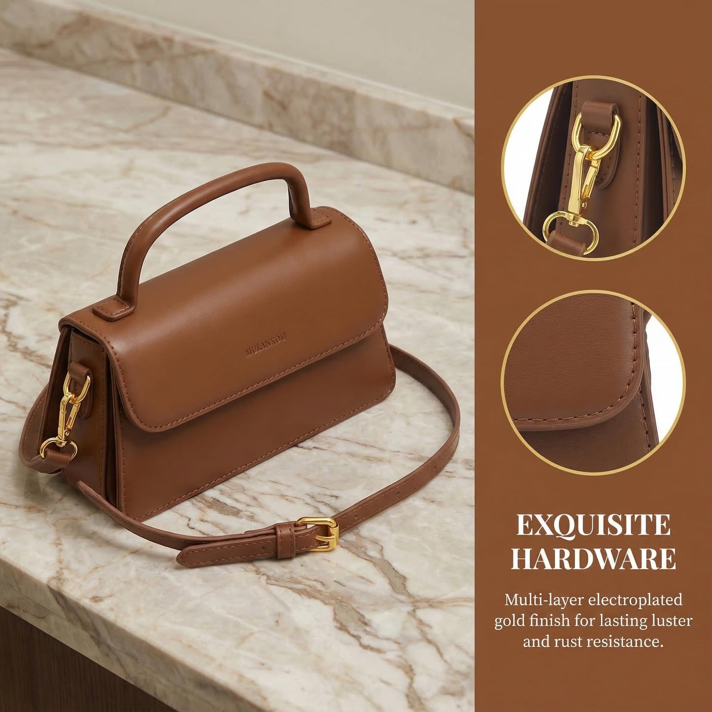 Perphy Crossbody Bag for Women Top Handle Shoulder Bags Leather Small Handbags with Adjustable Strap 8.7 * 3.1 * 5.1 inches Brown