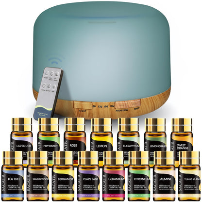SACATR Essential Oil Diffusers for Home with 36 Oil Diffuser Sets, 500ml Aroma Diffuser for Essential Oils Large Room, Ultrasonic Cool Mist Diffuser Auto Shut-Off 4 Timers 15 Colors (36x5mL)