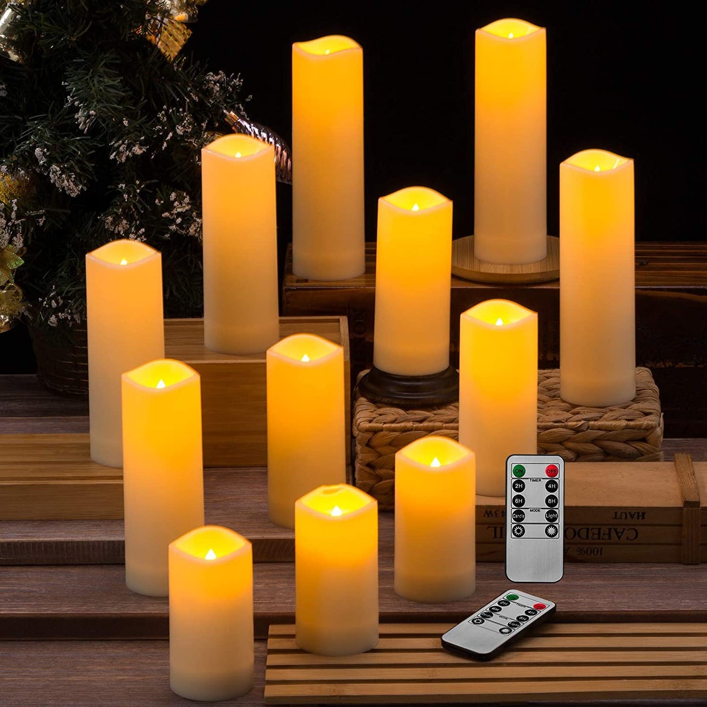 YOROXRG 12 Pack Flameless Candles Battery Operated Waterproof Led Candles (D:2.2" X H:4" 5" 6" 7") Candles with 2 Remotes Contro for Wedding, Party, Birthday