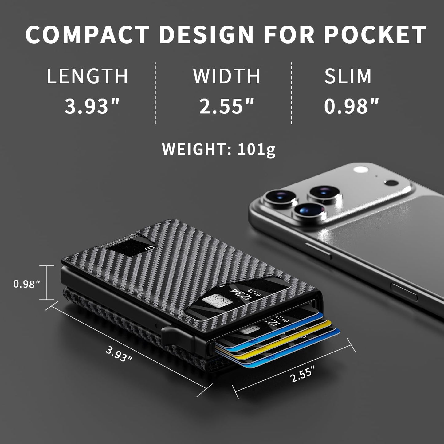 KISUEDZP Men’s Wallet with RFID Blocking | Tri-Fold Front Pocket Design | 12 Card Slots, 2 ID Windows & Cash Slot | Aluminum Card Ejector | Durable & Lightweight Men’s Accessories (Carbon)