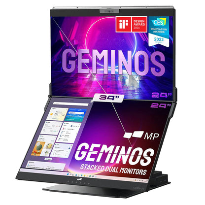 Mobile Pixels Geminos (2 x 24 inch) IPS Dual Stacked Computer Monitors with 65W USB-C Charging, 1080P Webcam&Speakers, All-Inclusive Workstation PC Monitor, USB-A/USB-C/HDMI, Ergo Design(2 Monitors)