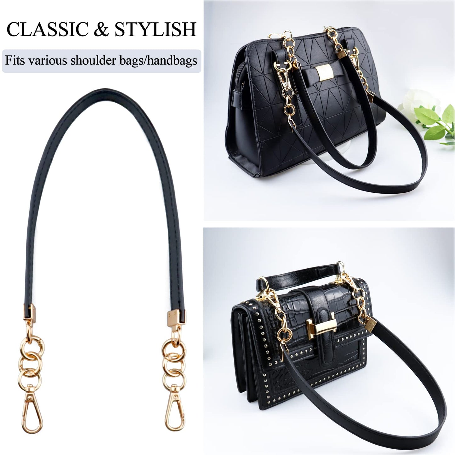 Beaulegan Purse Leather Handles Replacement for Handbag/Shoulder Bag 2 PCS, 24.4 Inch Long Coffee（Gold Clasp）