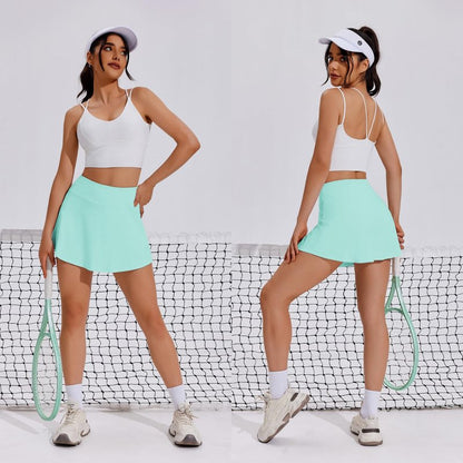 PINSPARK Women Tennis Skirt Golf Skorts Athletic High Waisted with Pockets Inner Shorts Sport Pleated Pickleball,Ice Green XX-Large