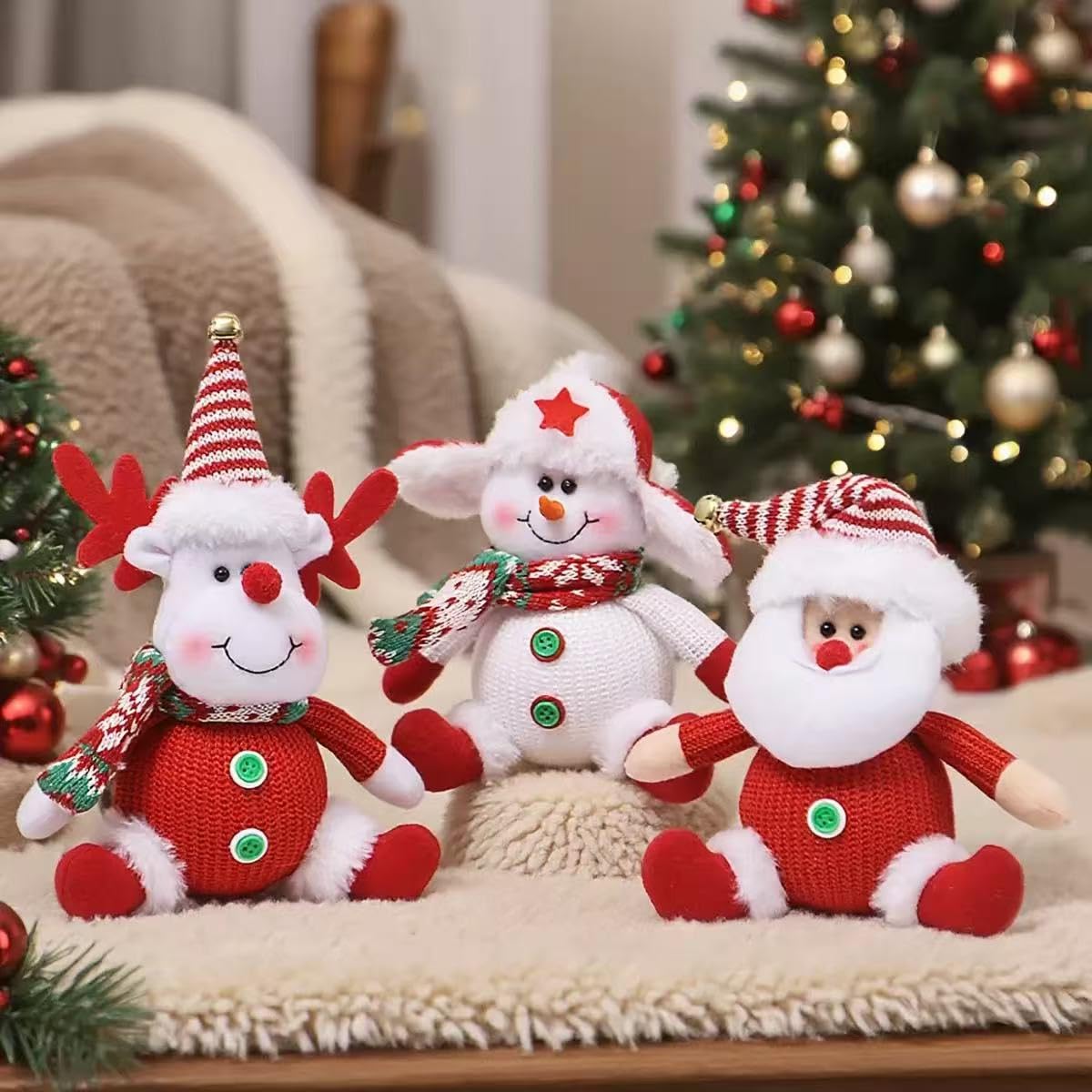 3PCS Christmas Tree Ornaments, Plush Santa Snowman Reindeer Decorations,Hanging Xmas Ornaments Holiday Party Decor
