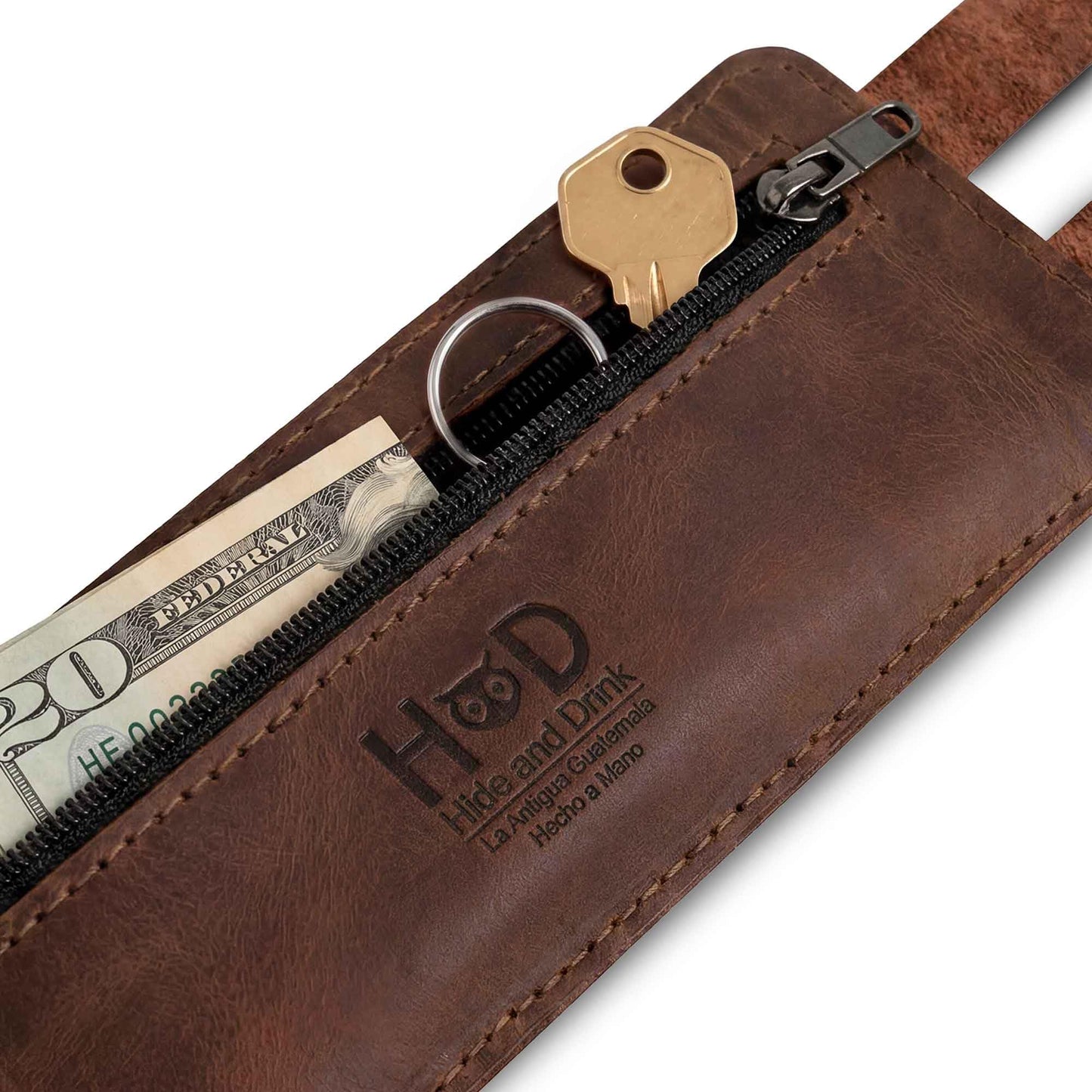 Hide & Drink, Stylish Wrist Wallet Cuff, Wristband with Secret Pouch, Cash Holder, Money Organizer, Full Grain Leather, Handmade, Bourbon Brown