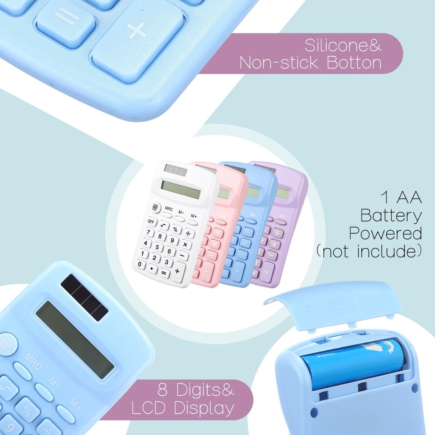 Chumia 50 Pieces Pocket Calculator Bulk Basic Small 4 Function Calculator Battery Powered Handheld Kids Mini Calculators for Students Desktop Primary School Home Office(Macarons)