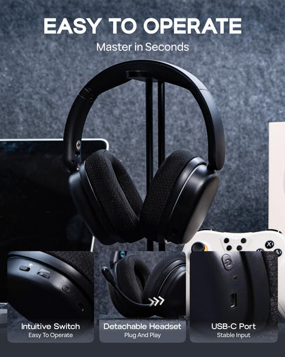 EPOMAKER X Aula G7 Pro Wireless Gaming Headset, Dual Mode BT5.3 & 2.4GHz, 7.1 Surround Sound, 80+ Hour Battery, RGB Light, with Noise Canceling Mic for PS5, PS4, Switch, PC (Black)