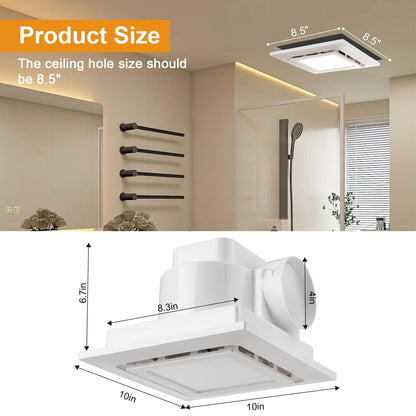TOYOUSEA 10" Ultra Quiet Bathroom Exhaust Fan with Light 6500K LED 1.0 Sone 145 CFM, 8.3x8.3 Mount, 1500 LM Ceiling Ventilation Fan