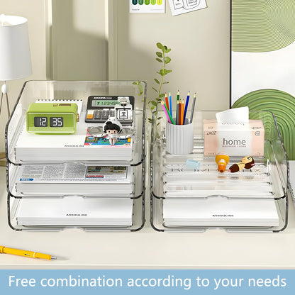 OUTIOE 4-Tier Paper Organizer for Desk, Stackable Desk Organizer Paper Tray, Ideal for Office Supplies, A4 Storage (Clear, 4-Tier)