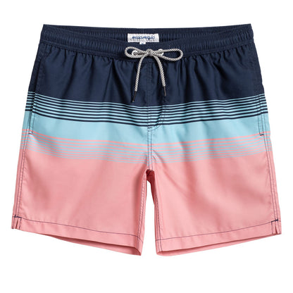 maamgic Mens Swim Trunks Quick Dry Swim Shorts with Mesh Lining Funny Swimwear Bathing Suits 7inch Blue Pink Striped Horizontal X-Large