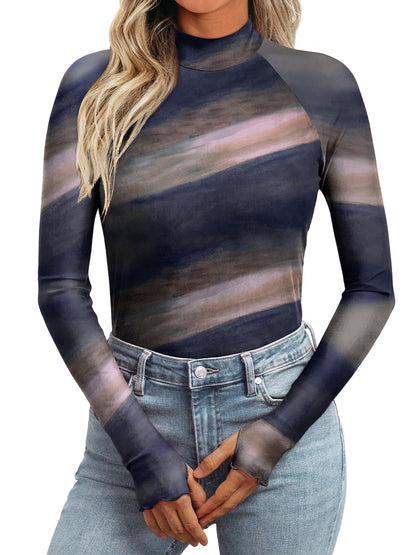 Dealmore Lace Sheer Long Sleeve Floral Mesh Mockneck Trendy Cute Going Out Tops for Women Fall Fashion Outfits 2025 Clothes