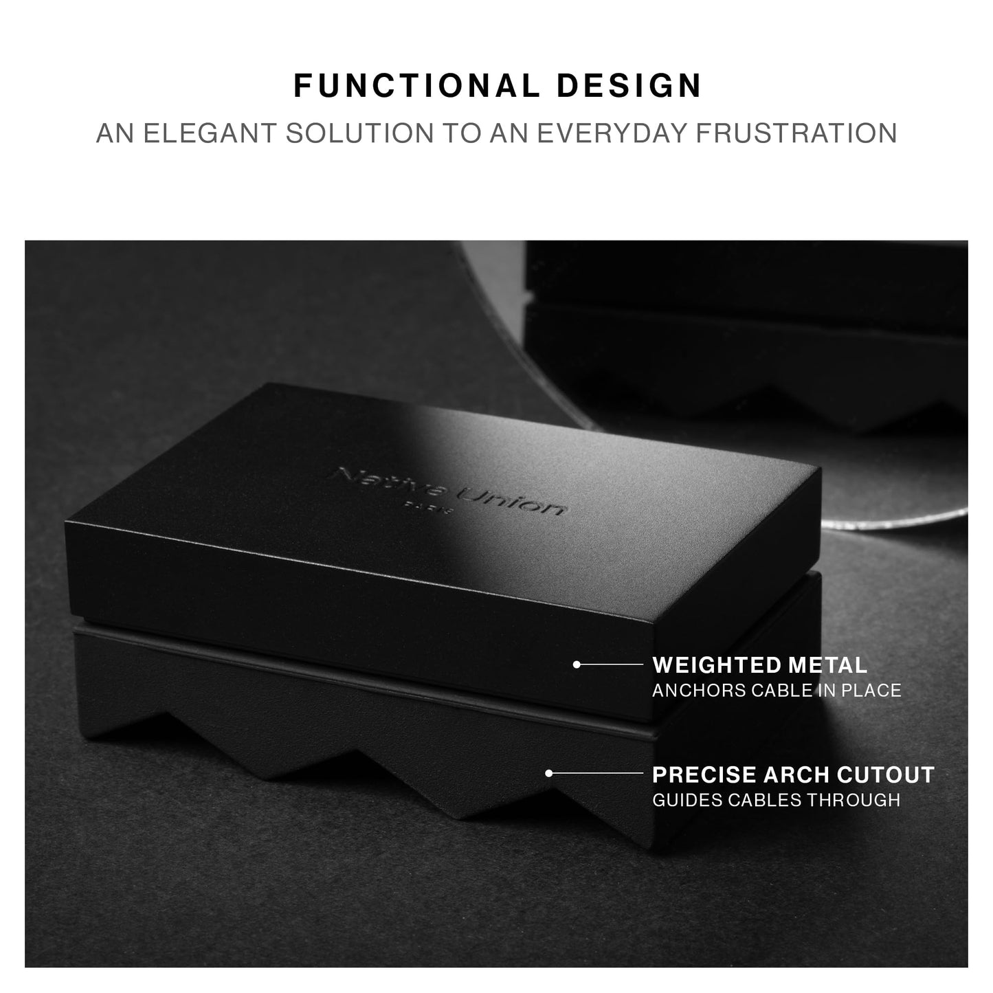 Native Union Weighter – Cable Weight/Holder Desk Accessory for Workspace or Nightstand – Non-Slip Cable Organizer – Metal and Silicone Design – for All Cables Including USB-C & Lightning (Black)