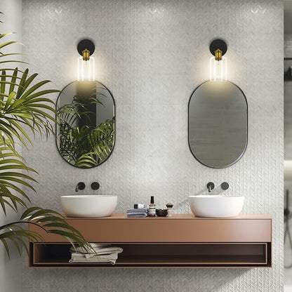 Set of Two Wall Sconces for Bedroom, Modern Wall Mount Light Fixtures with Clear Glass Shade Lighting Lanterns, Farmhouse Wall Lights for Bathroom Living Room Mirror Hallway Kitchen (E26 Base)