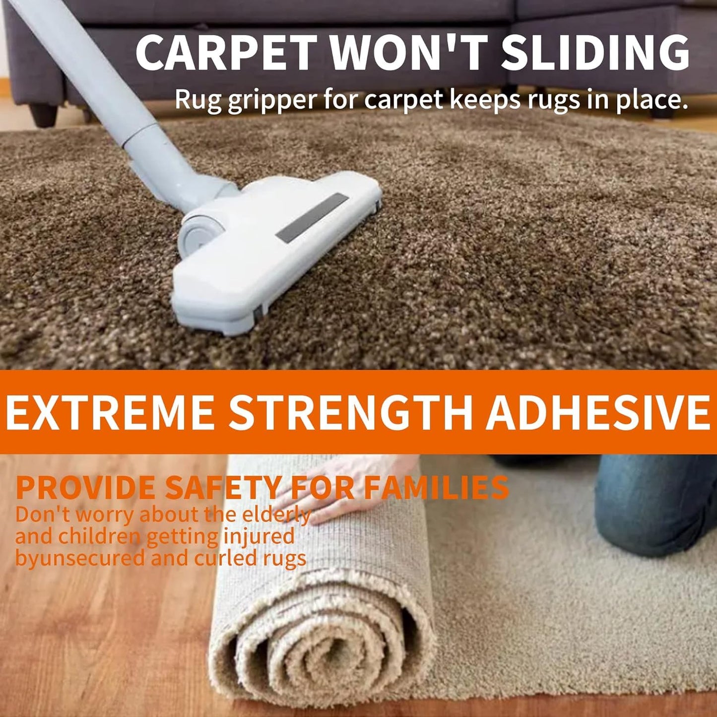 TAPEBEAR Double Sided Carpet Tape 2Inch x 20Yards, Heavy Duty Rug Tape Residue-Free Carpet Gripper for Area Rugs, Wood, Floor, Multipurpose Gripper Non Slip Tape