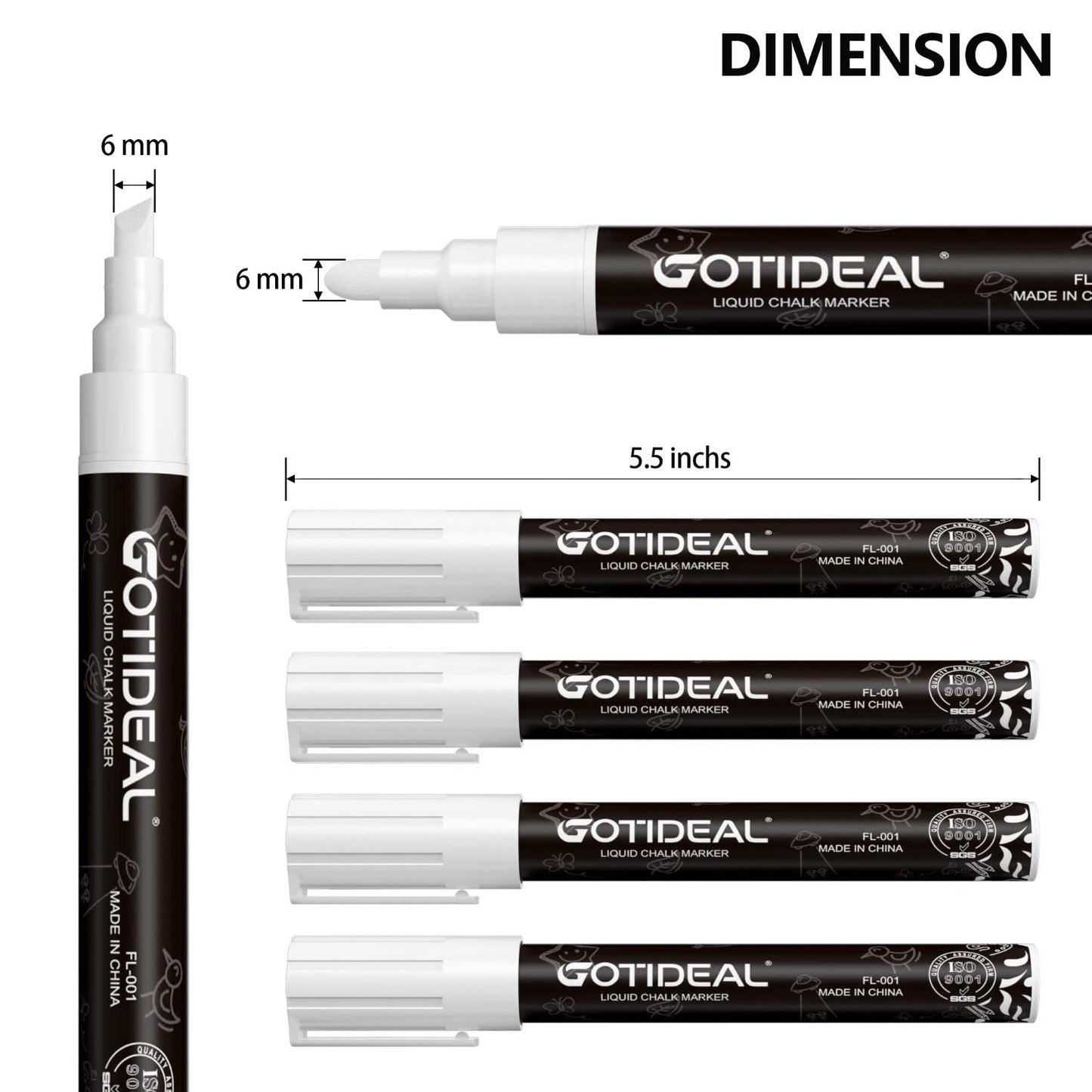 GOTIDEAL White Liquid Chalk Markers, 12 Pack Chalkboard Markers, Chalk Pens for Car Windows, Signs, Blackboard, Glass Painting, Erasable 6mm Reversible Chisel & Bullet Tip