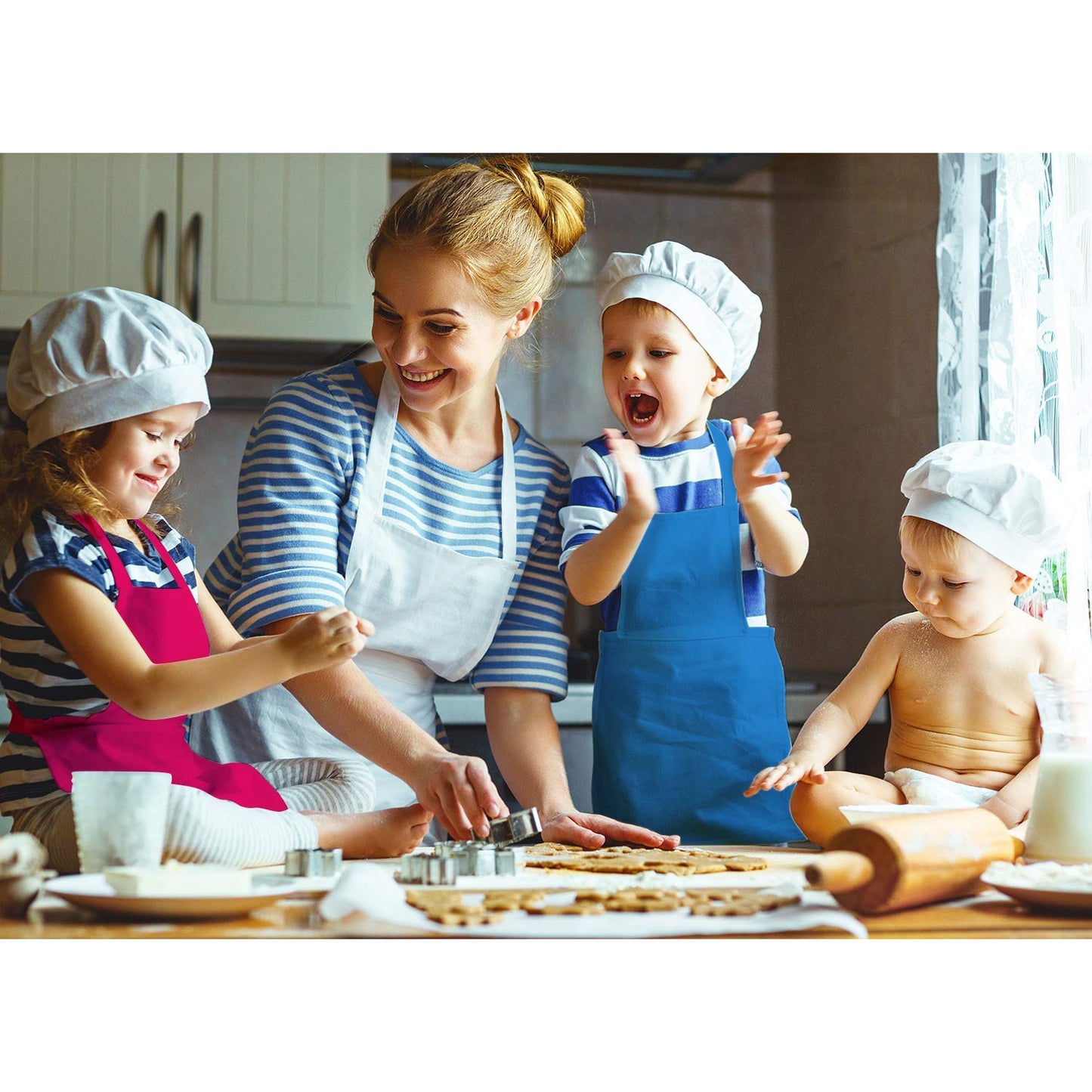 Syhood 6 Pieces Kids Apron with Pocket Adjustable Children Chef Apron for Baking Painting Cooking (Fresh Color, Large)