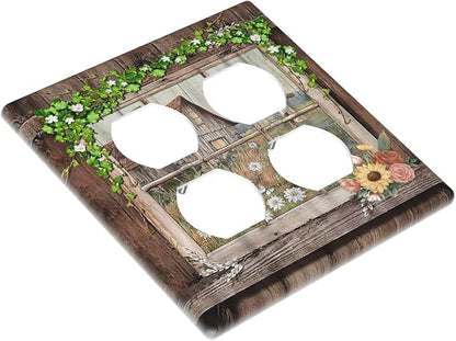 Decorative Light Switch Cover Plate Farm Barn Farmhouse Rustic Country Flower 2 Gang Socket Covers Double Duplex Wallplates Switch Plates and Outlet Covers for Bathroom Home Decor