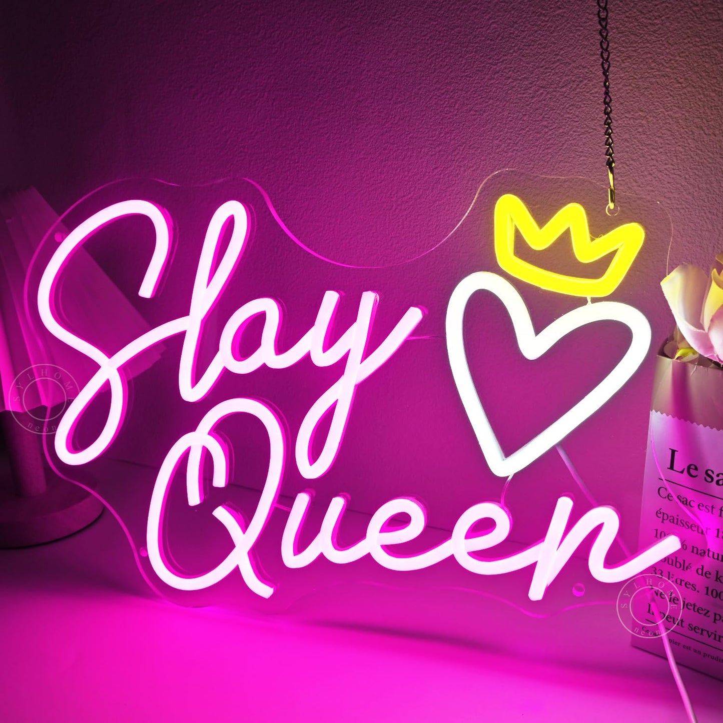 SYLHOME Slay Queen Led Neon Light Sign Heart Crown Bedroom Girls Game Room Cool Wall Sign Decor Teen Kids Birthday Party Decor 15.75" X 10.24" USB Dimmer