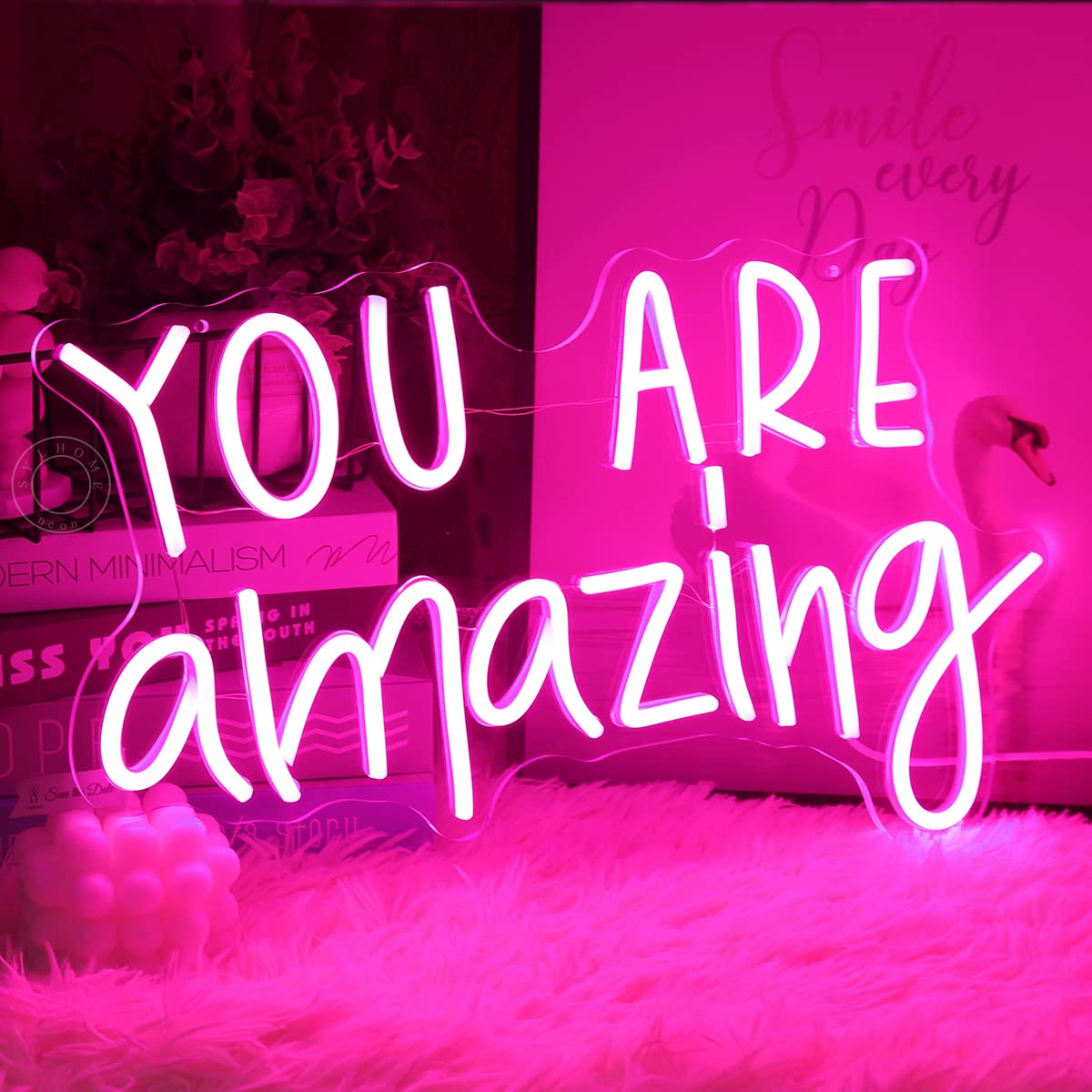 SYLHOME Pink You Are Amazing LED Neon Light Signs Wedding Birthday Girls Party Wall Decor Sign Classroom Home Bedroom Living Room Bar Pub Club Nursery Hanging USB 16.9"X10.6"