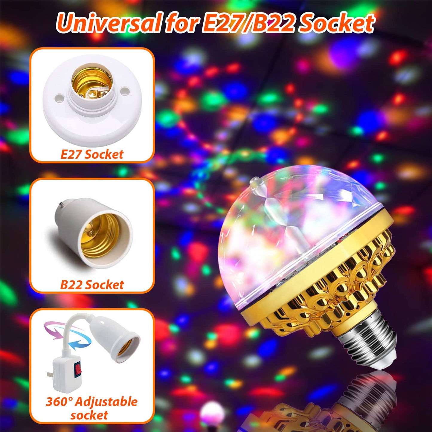 MIKWOAB 4 Pack Colorful Magic Rotating Ball Light, LED Plug in Disco Ball Light, RGB Disco Light Bulb, Party Lights Dj Disco Lights with Sockets for Home Room Dance Parties Bar Karaoke