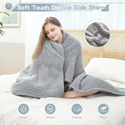 Heated Throw Blanket Double Sided Sherpa, Soft Heating Electric Blanket for Bed, Automatic Safety System, 6 Heating Levels & 4 Hours Auto-Off, 50"x60" Arctic Grey