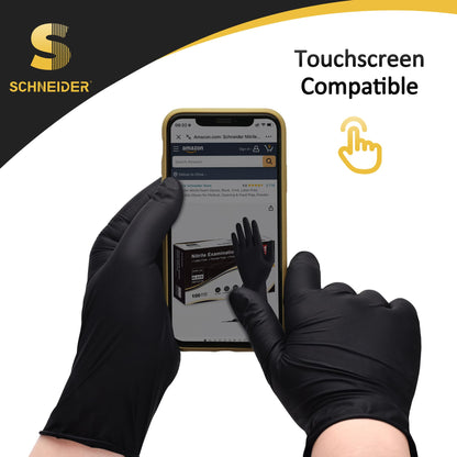 Schneider Gloves Disposable Latex Free, Black Nitrile Gloves Medium Powder Free for Medical, Cooking, Cleaning, Food Prep