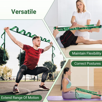 Kiemeu Stretch Strap With Loops For Physical Therapy, Yoga Straps For Stretching With Loops, Non-elastic Leg Straps For Knee Rehab, 8 ft Long x 1.2 inch Wide