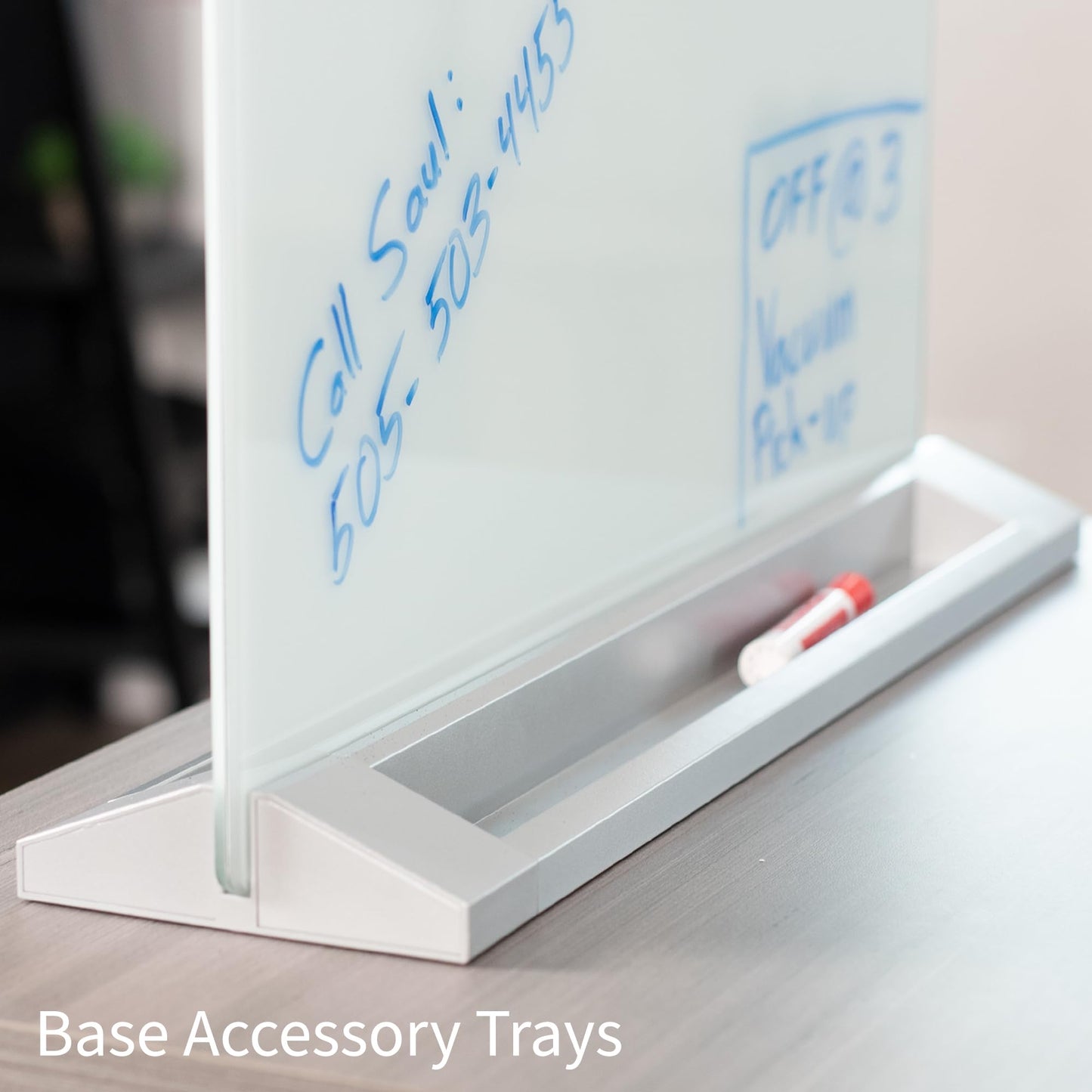 VIVO Freestanding Glass 23 x 19 inch Tabletop Magnetic Dry Erase Board, Portable Privacy Divider, Reversible Double-Sided Whiteboard Panel Partition, Storage Trays, School Home Office, DESK-WB23G