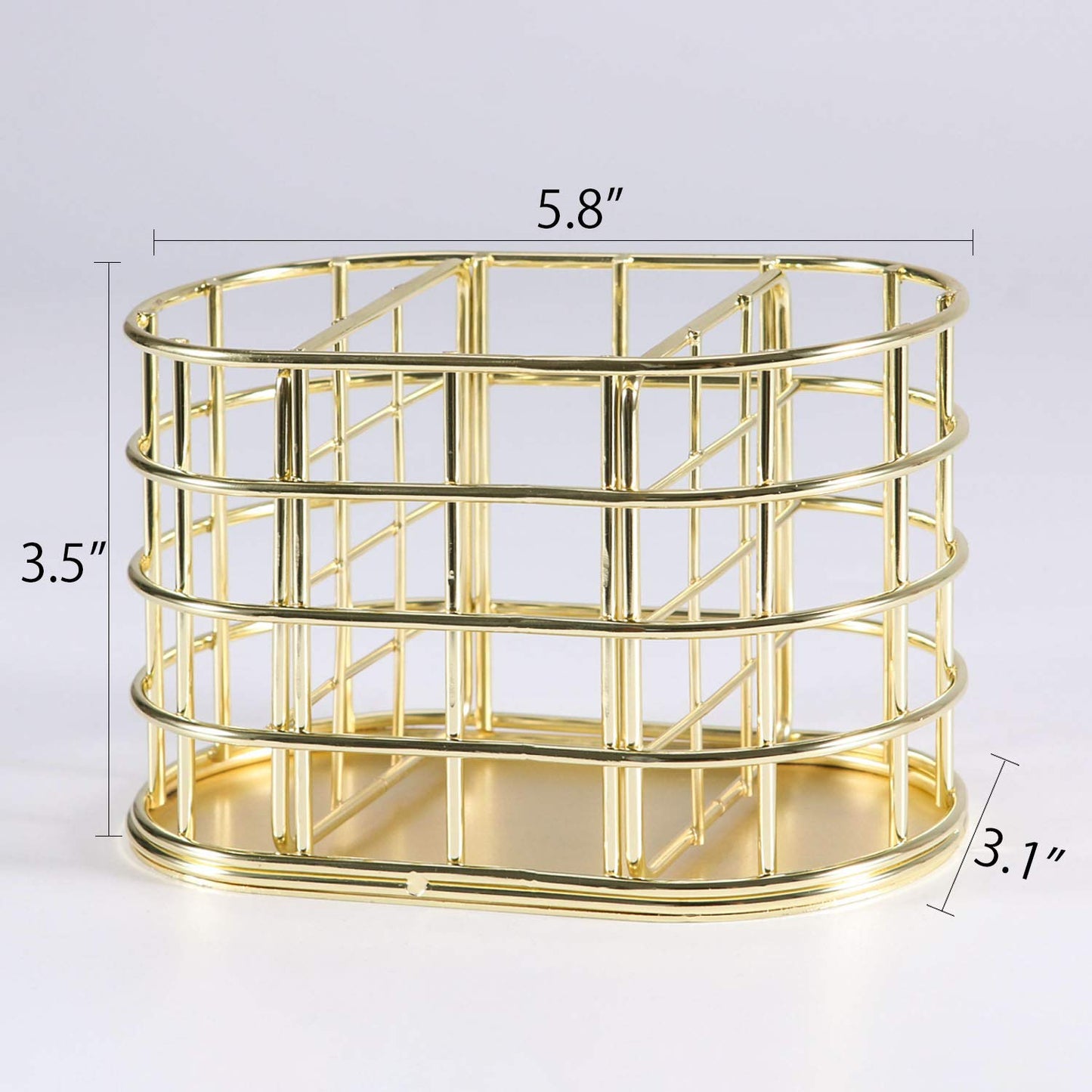 Nugorise Pen Holder, 3 Compartment Metal Pencil Holder Stationery Organizer, Decorative Desktop Storage Holder for Office Supplies, Gold