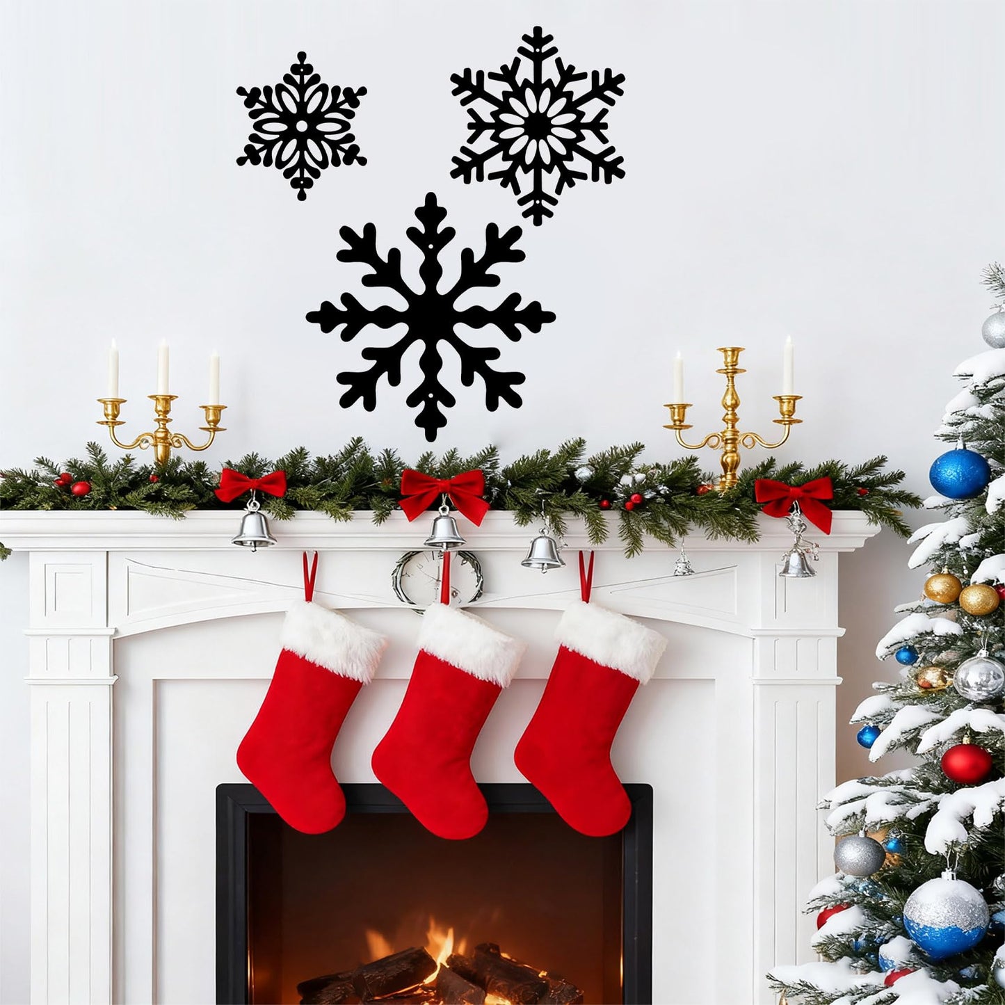 Large Snowflakes Metal Wall Art Decor, 3 Piece Set