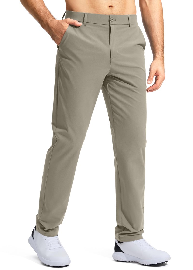 Pudolla Men's Golf Pants Work Dress Comfy Pants Casual Slacks Trousers with Pockets(Stone_Grey 32Wx30L)