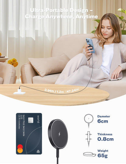 MagSafe Charger Magnetic Wireless iPhone Charge Compatible with iPhone 17 Pro Max Air 16 15 14 Pro Max Plus 13 12 Pro Max & AirPods 4 3 2 Pro - Charging Pad Dock for Travel Home Office