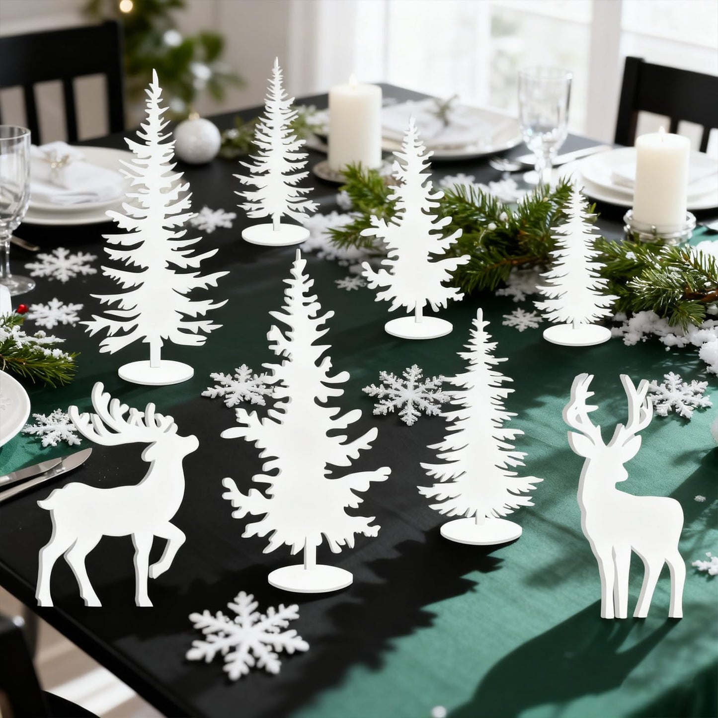 Whaline 8Pcs Christmas Wood Table Sign Xmas Cedar Elk Tabletop Centerpieces Rustic Tiered Tray Decor for Farmhouse Winter Holiday Home Office Mantel Table Fireplace Shelf