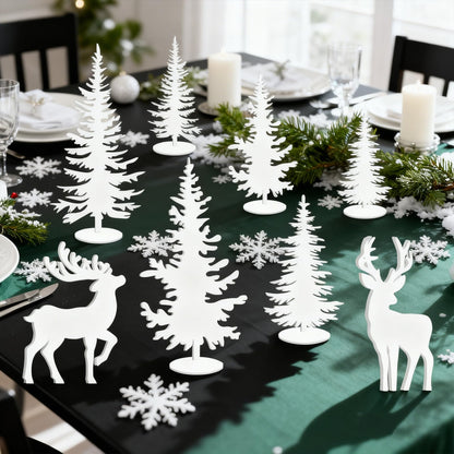 Whaline 8Pcs Christmas Wood Table Sign Xmas Cedar Elk Tabletop Centerpieces Rustic Tiered Tray Decor for Farmhouse Winter Holiday Home Office Mantel Table Fireplace Shelf