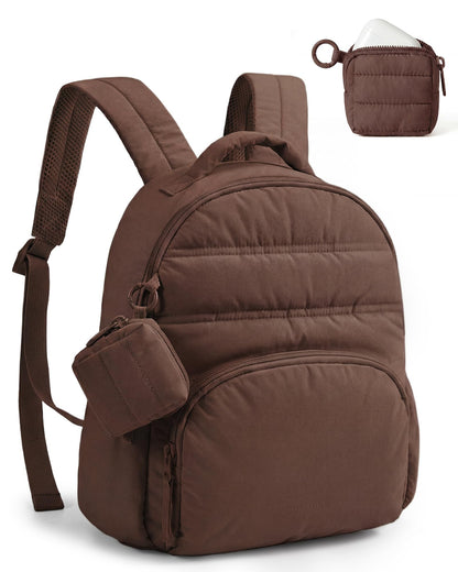 BAGSMART Small Backpacks for Women, Lightweight Puffer Mini Backpack Purse with Pouch, Quilted Casual Daypack, Water-Resistant Bookbag for Daily Travel College, 2-in-1 Set, Coffee Brown
