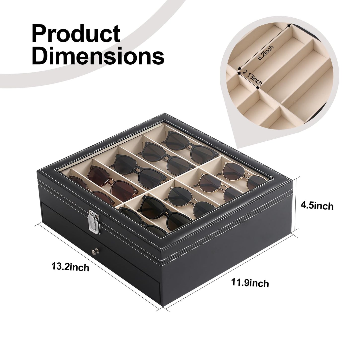 Luckybell 20 Slots PU Leather Sunglasses Organizer Jewelry Box,Multiple Pairs of Large Sunglasses Case Holder with Clear Lid