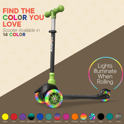 Black & Green Mini 3 Wheel Scooter for Kids – Lean-to-Steer with LED Light-Up Wheels, Adjustable Handlebar, Wide Anti-Slip Deck, Smooth PU Wheels, Rear Foot Brake – Toddler Scooter for Ages 2+