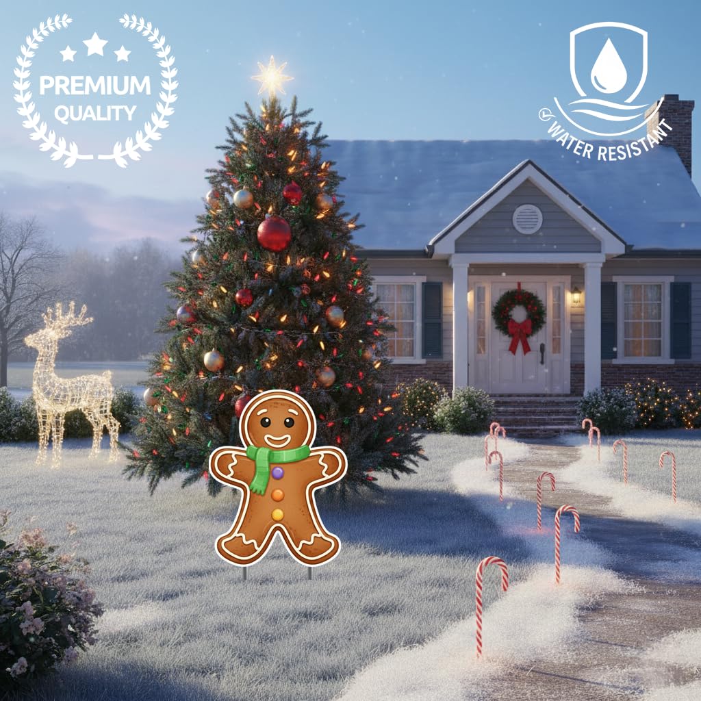 Christmas Gingerbread Man Ginger Bread Classic Yard Sign for Home Decor and Lawn Decoration With Stakes, Green Merry Christmas Sign Tree Cookie (Green)