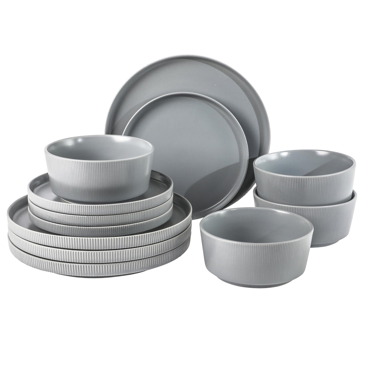 Gibson Home Queenslane 16 Piece Double Bowl Plates and Bowls Dinnerware Sets - Matte Blue