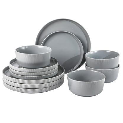 Gibson Home Queenslane 16 Piece Double Bowl Plates and Bowls Dinnerware Sets - Matte Blue