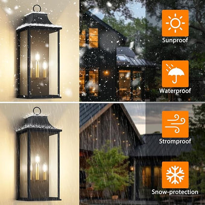 25" Outdoor Light Fixture Large Dusk to Dawn Outdoor Wall Lights, Black Exterior Light Fixture, Outside Coach Lights Wall Mount Waterproof Outside Light Fixtures for House Garage Porch Patio