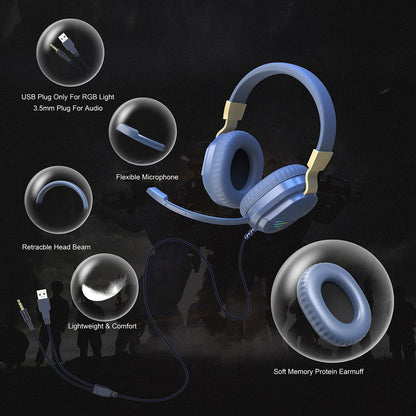 ELCTHUNDER Gaming Headset for Xbox One, PS5, PS4, PC - Kids Over-Ear Wired Headphones with Microphone and RGB Light