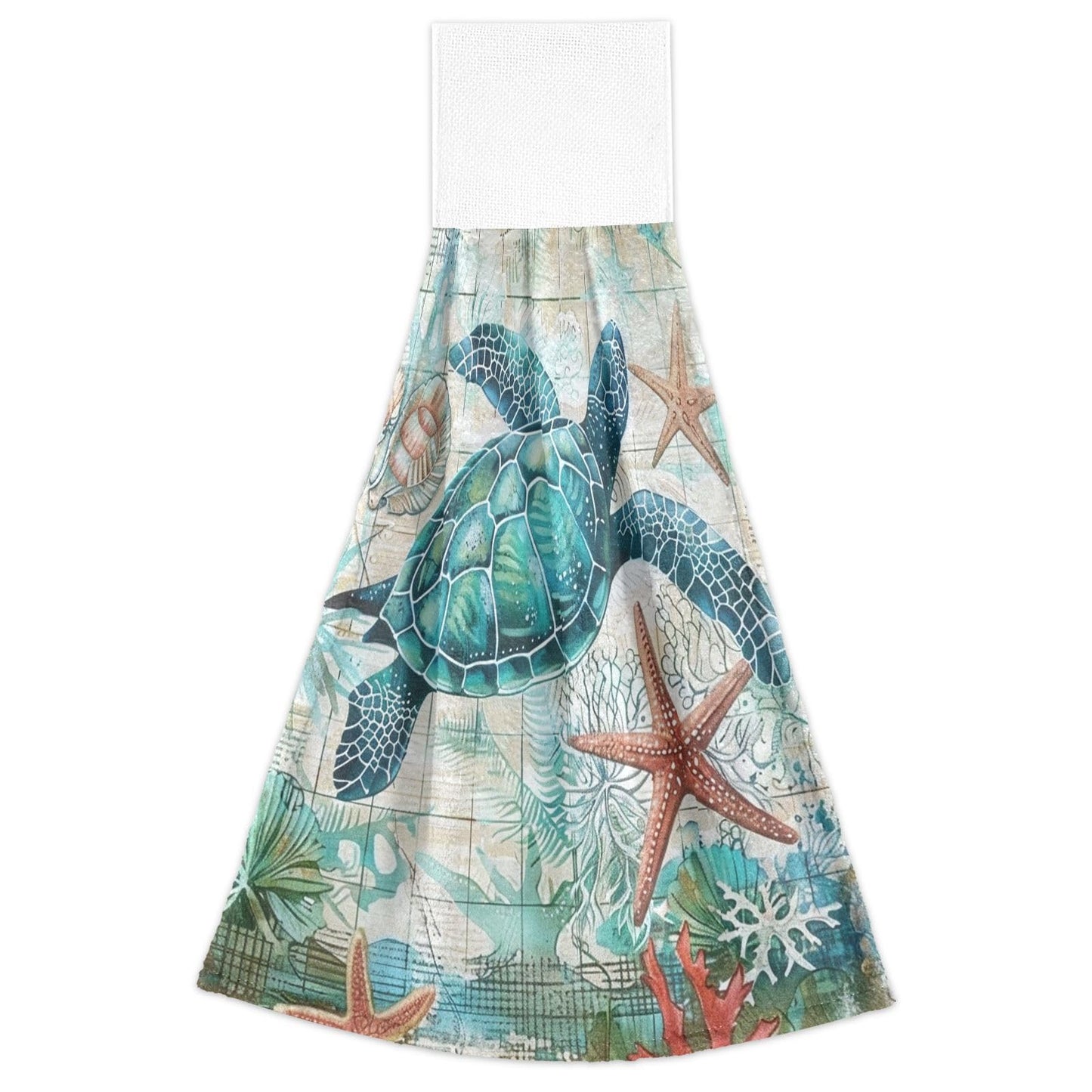 Boccsty Sea Turtle Starfish Fingertip Bath Towels 2 Pcs Tortoise Map Ocean Animal Hanging Hand Bath Towel Tea Bar Towels for Bathroom Farmhouse Tabletop Home Decor