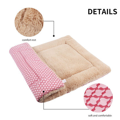 Vejaoo Dog Bed Mat Washable Cat Cushion Soft Premium Plush Dogs Mattress Sofa Dual Purpose Clearance for Small/Medium/Large Dog XZ014 (M(75 * 50CM), Short Plush Pink)