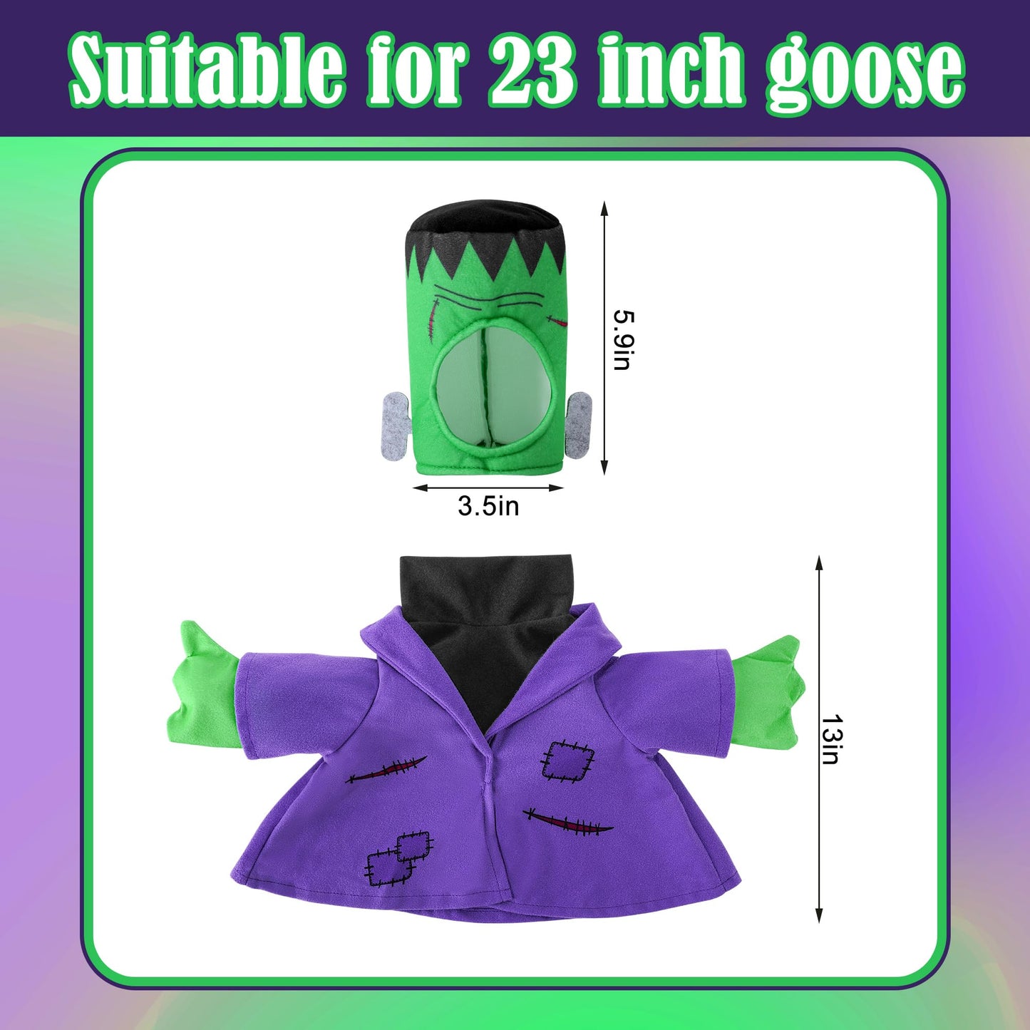 Watayo 2 Pcs/Set Halloween Monster Goose Outfits, Porch Goose Statue Monsters Costume, Purple Lawn Goose Monster Clothes with Hat for 23" Statue Halloween Fall Outdoor Patio Garden Yard Decor