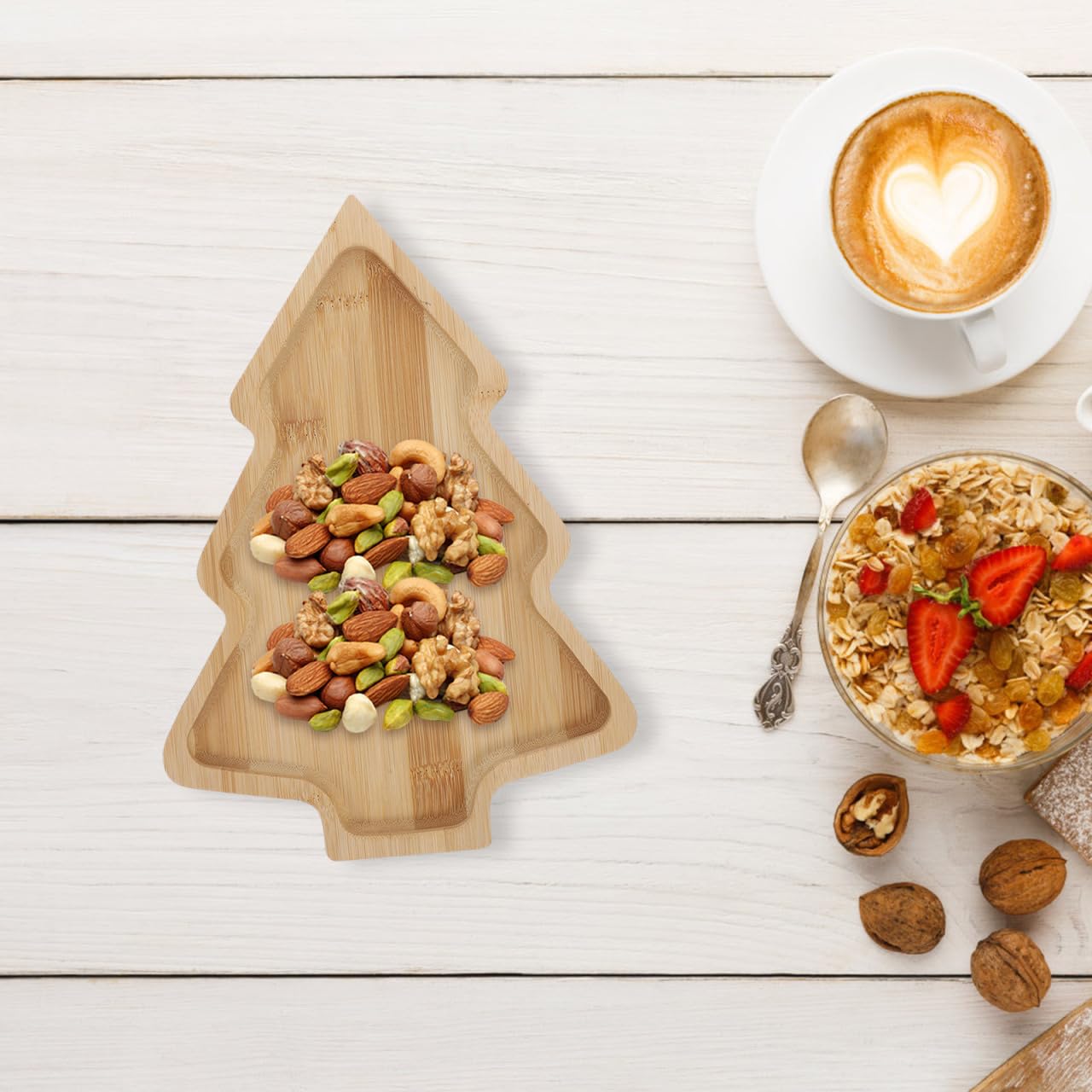 ULTECHNOVO Christmas Tree Serving Tray, 11 Inch Wooden Charcuterie Board for Holiday Food, Tree Shaped Serving Platter, Christmas Cutting Board for Kitchen Hosting, Wood Appetizer Plate for Snacks