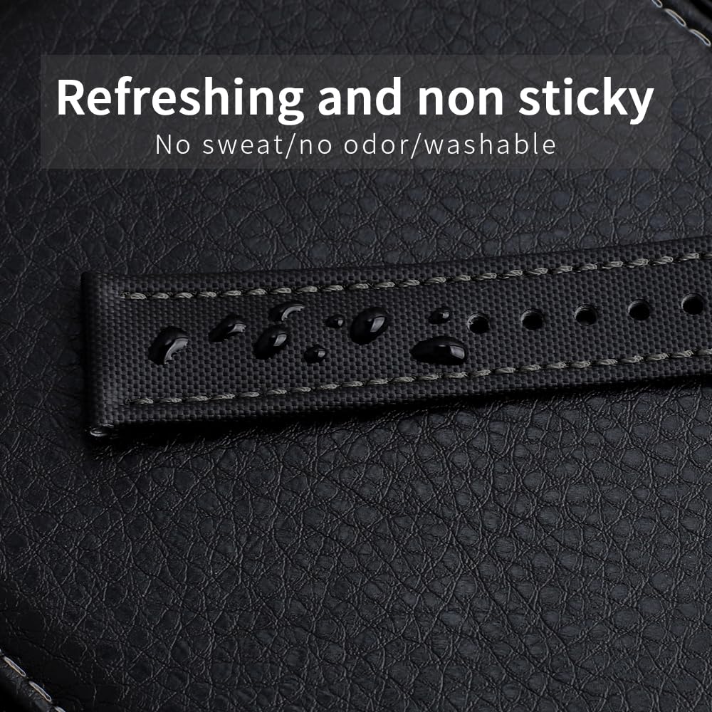 Onthelevel Water Resistant Oxford Fabric Watch Strap 18mm 20mm 22mm Sailcloth With Leather Back Lining Quick Release Watch Band Replacement (Gray, 20mm)