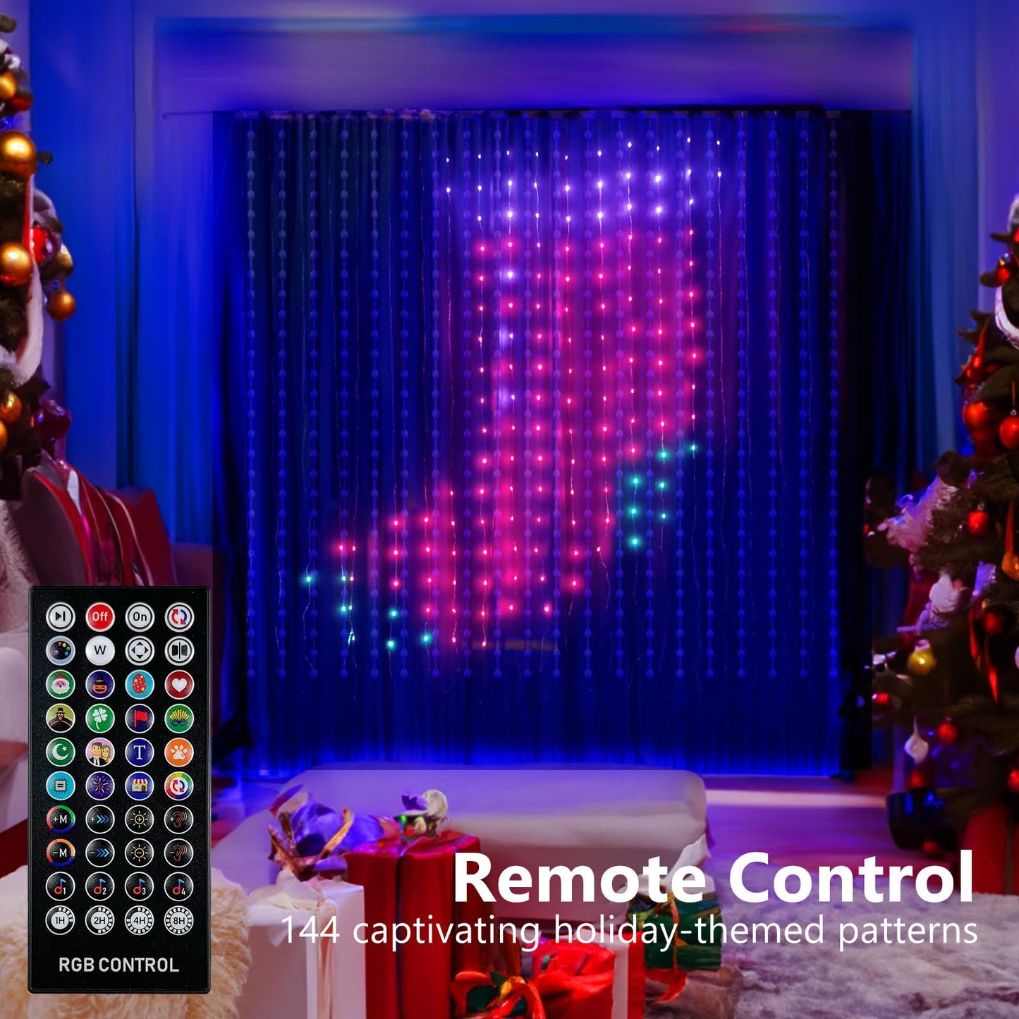 Amposei Smart Curtain Lights, 540 LEDs Curtain String Lights Outdoor, Smart Christmas Lights, Dynamic DIY Light, Music Sync Color Changing Holiday Lights with APP Remote Control for Backdrop Bedroom